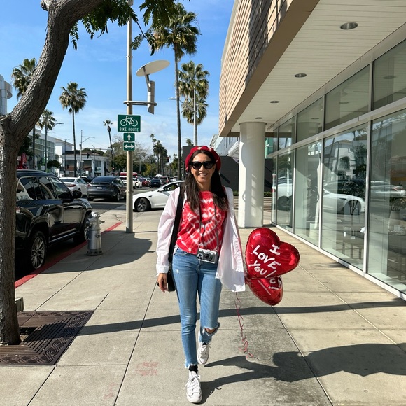 Red French tie dye beret - Picture 3 of 7